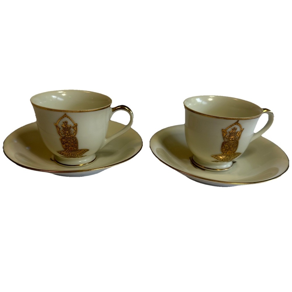 1950s Japanese Kutani China Bunji KUT 395 Espresso Cup/Saucer 2 Sets